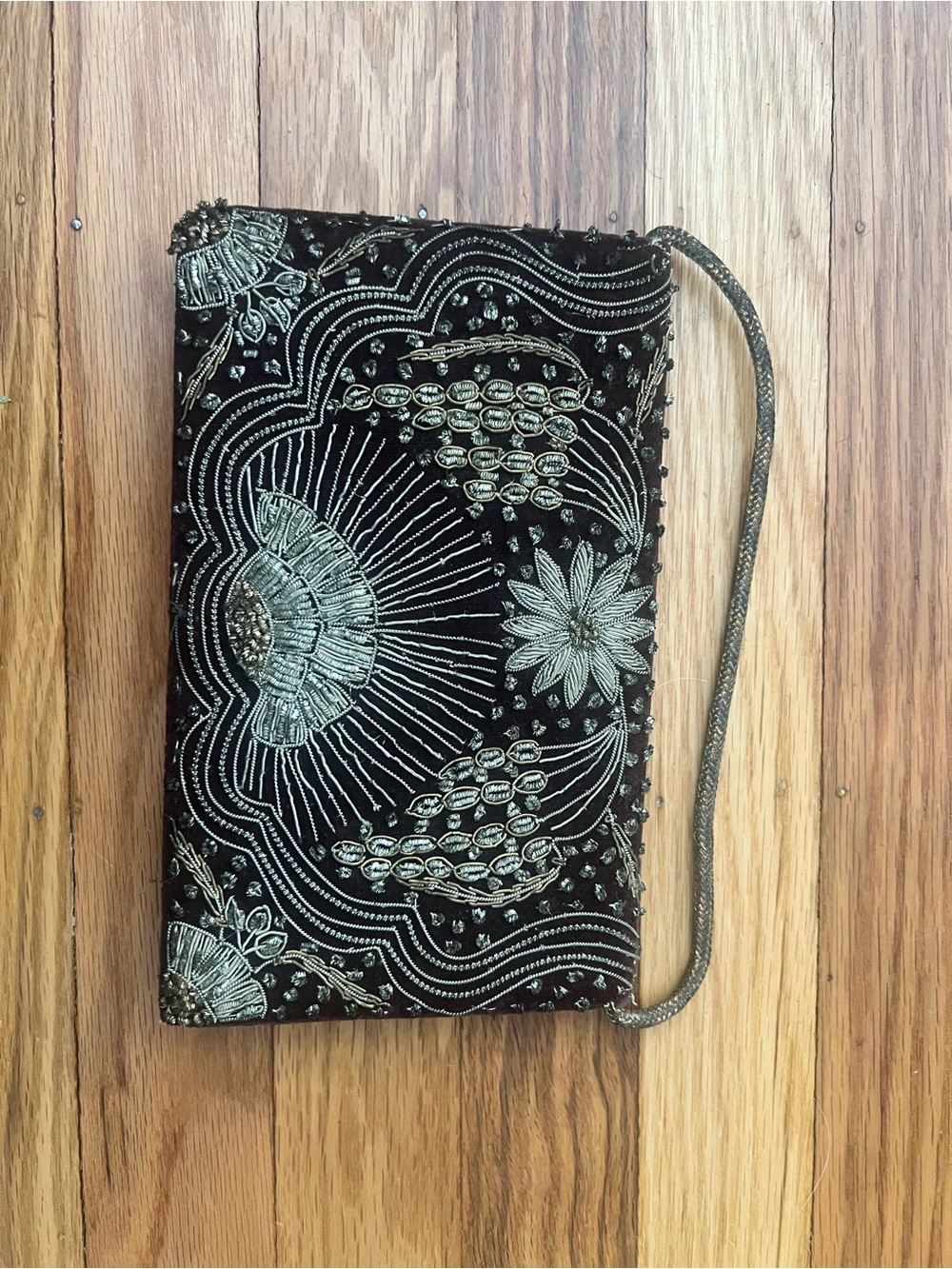Vintage 60s 70s Metallic Brown Velour Floral Evening Clutch